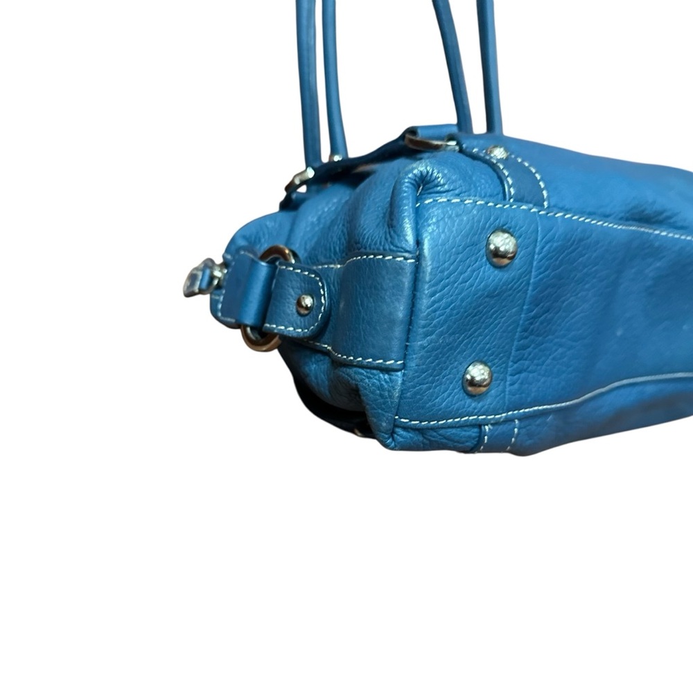 Tignanello Blue Leather Double Strap Shoulder Bag Purse 15" - Picture 4 of 13